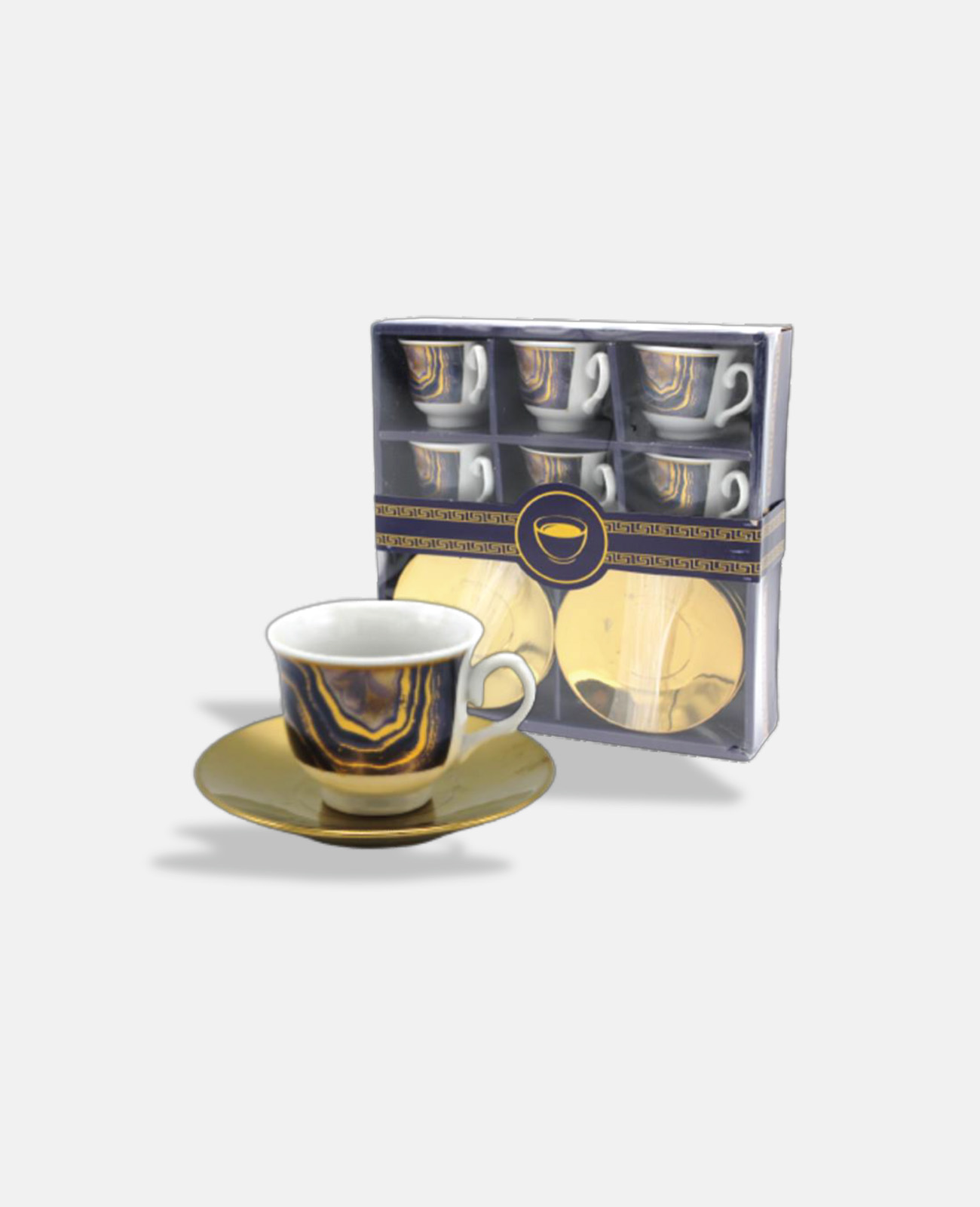 Black and Gold Printed White Porcelain Coffee Cups Set - 6 Pieces/H 1-23