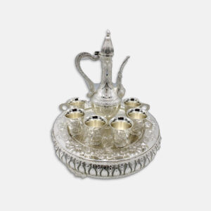 Fancy Silver Arabic Coffee Set - 6 Cups, Coffee Pot and serving Tray/H 18-91