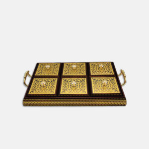Golden Fancy Wood Tray with 6 Wood Boxes/H 10-4