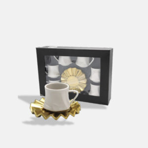 Golden Leafy Plates White Porcelain Coffee Cups Set - 6 Pieces/H 1-47