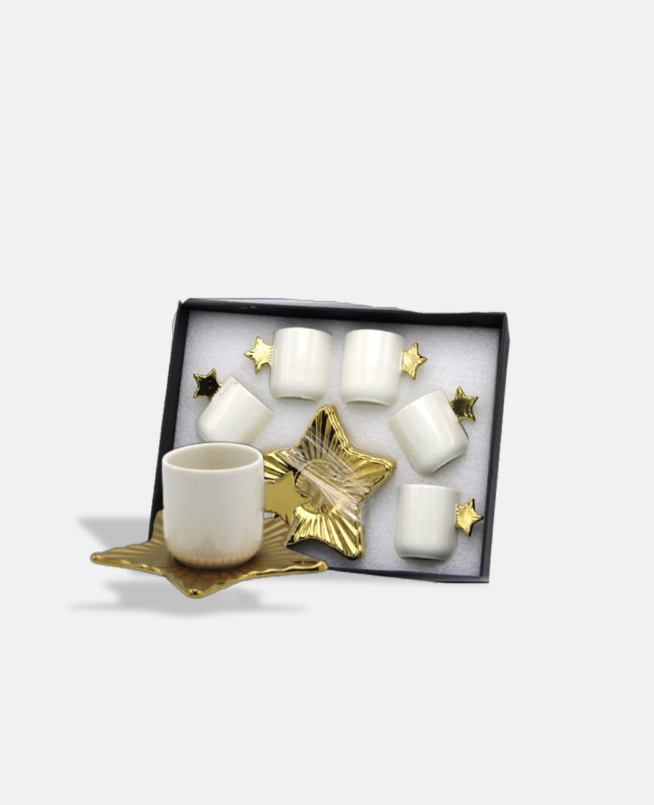 Golden Star Designed Porcelain Coffee Cups Set - 6 Pieces/H 2-55