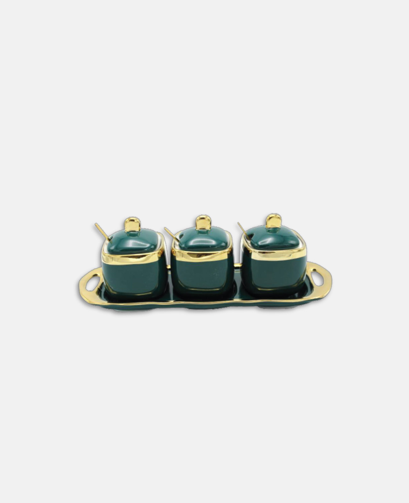 Green and Gold Elegant Kitchen Canister with Tray Set of 3/H 1-65