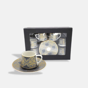 Narrow Mouth Golden and Black Thin Print Porcelain Coffee Cups Set - 6 Pieces/H 1-43
