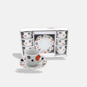 Stylish Circles White Porcelain Coffee Cups Set - 6 Pieces/H 1-4