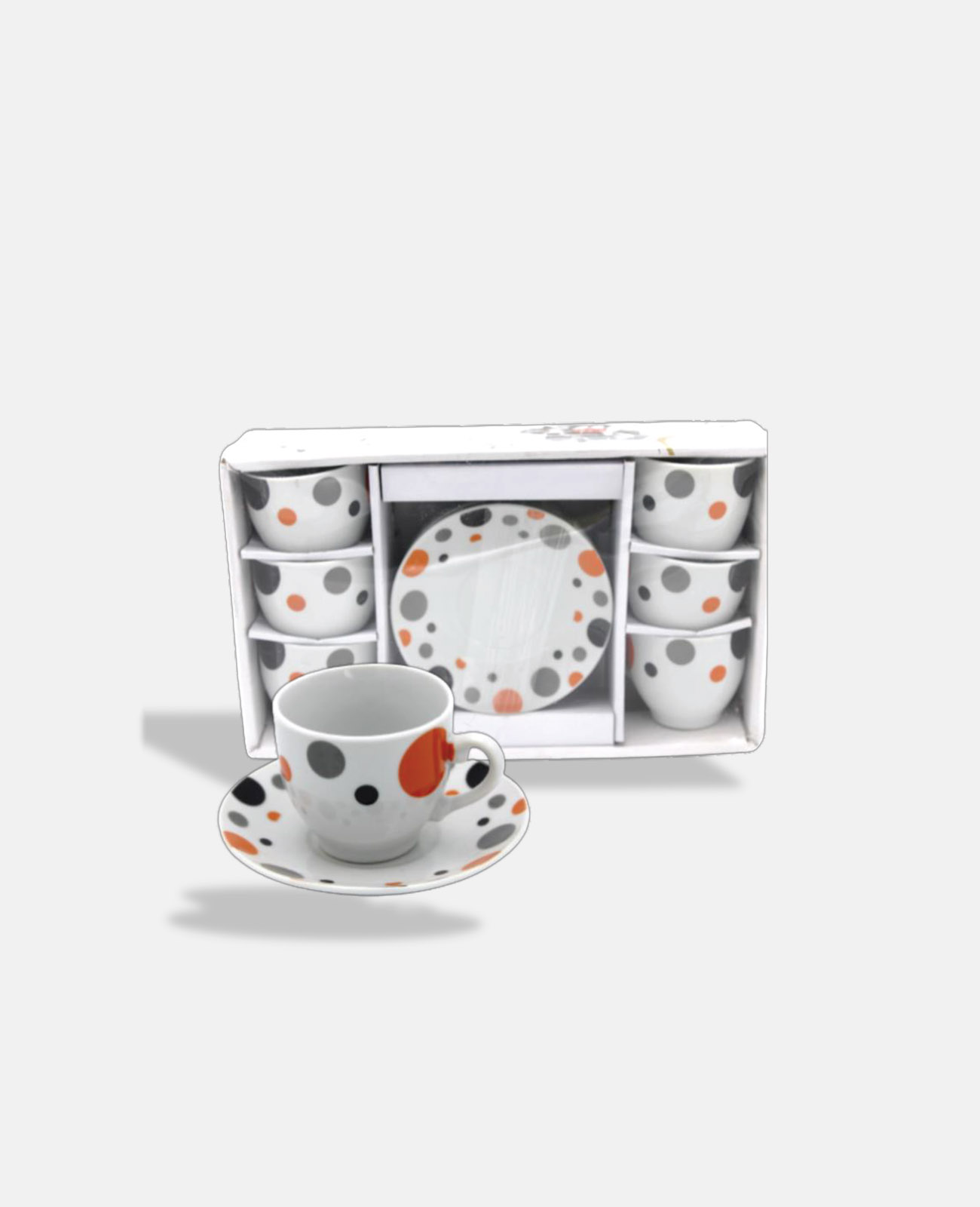 Stylish Circles White Porcelain Coffee Cups Set - 6 Pieces/H 1-4