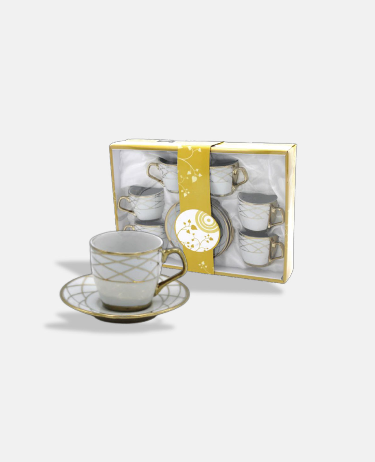 White Golden Lines Porcelain Coffee Cups Set - 6 Pieces/H 1-15