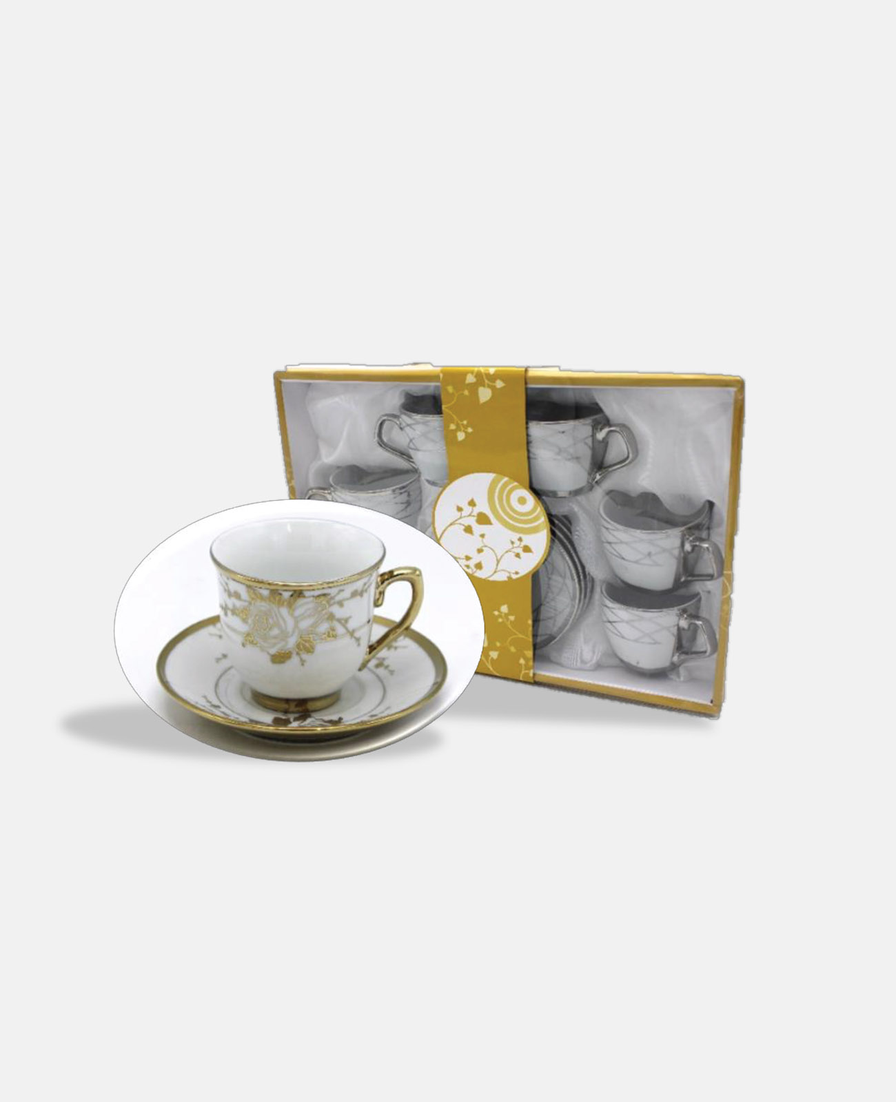 White Golden Porcelain Coffee Cups Set - 6 Pieces/H 1-13