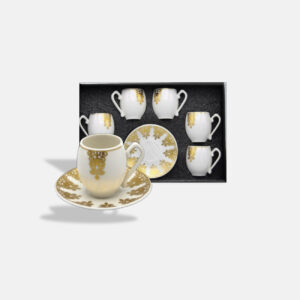 White and Golden Oval Porcelain Coffee Cups Set - 6 Pieces/ H 2-43